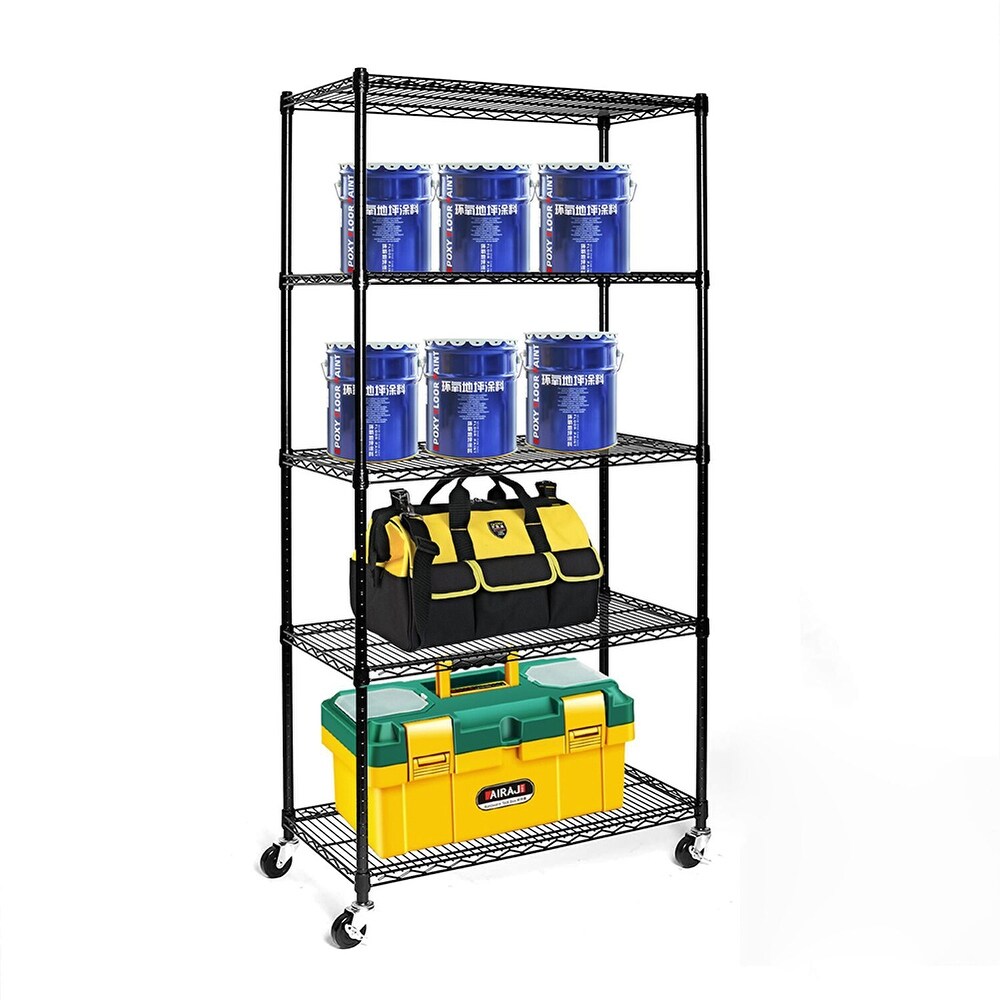 5 Tier NSF Certified Steel Wire Shelving with Wheels