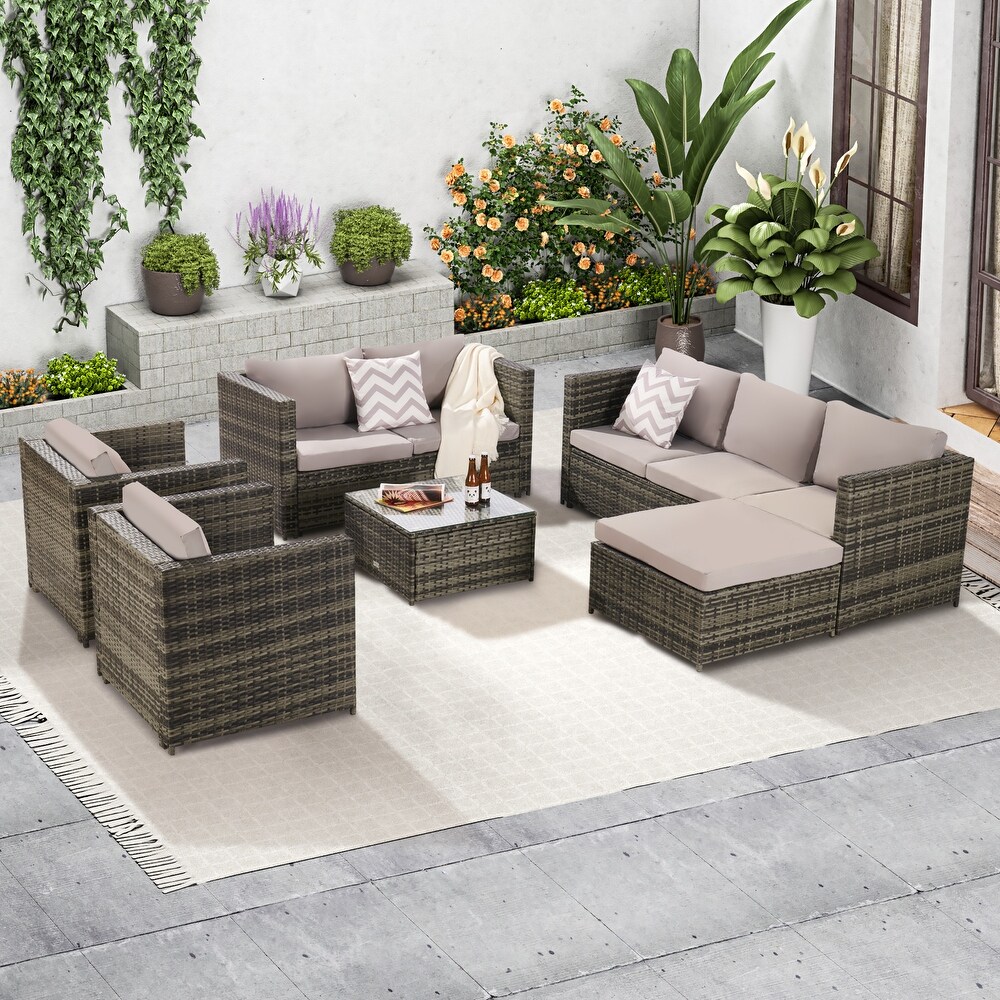 6 pieces Outdoor Furniture Product Rattan Sofa and Table Set Cushion Outdoor Garden Rattan Table  for Garden Patio  Porch