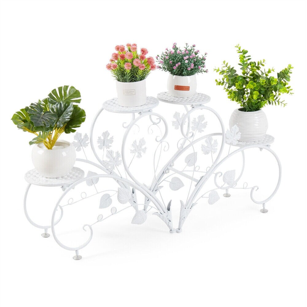 Plant Stand Heart Shaped Set of 2 Metal Flower Racks Potted White