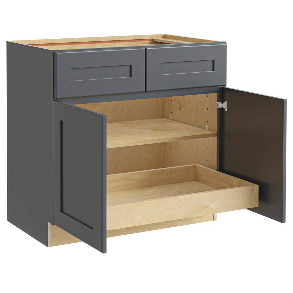 Home Decorators Collection Newport Onyx Gray Shaker Assembled Plywood 36x34.5x24 in. Stock Base Kitchen Cabinet 1 ROT Soft Close Drawer Door B36-1T-NDO