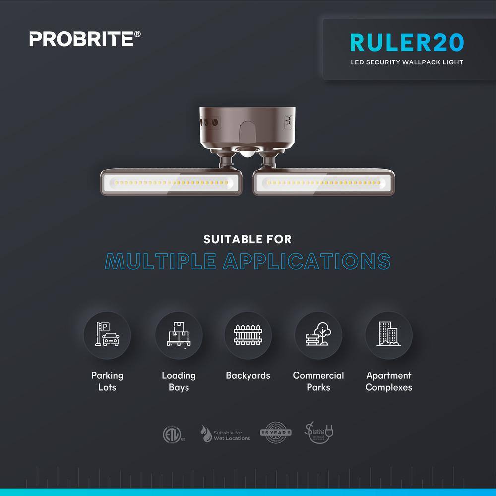 PROBRITE 150-Watt Equivalent 180-Degree Bronze Motion Activated Outdoor Integrated LED Thin Flood Light 2700K-5000K RUL20-5CCT-MS-BZ