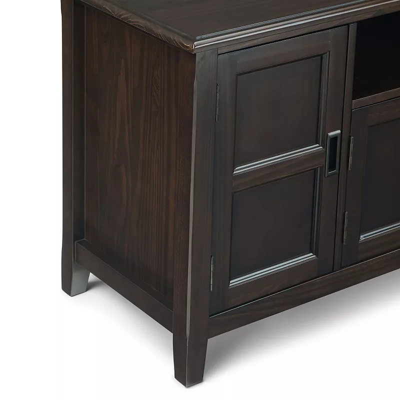 Simpli Home Burlington Traditional TV Media Stand in Mahogany Brown