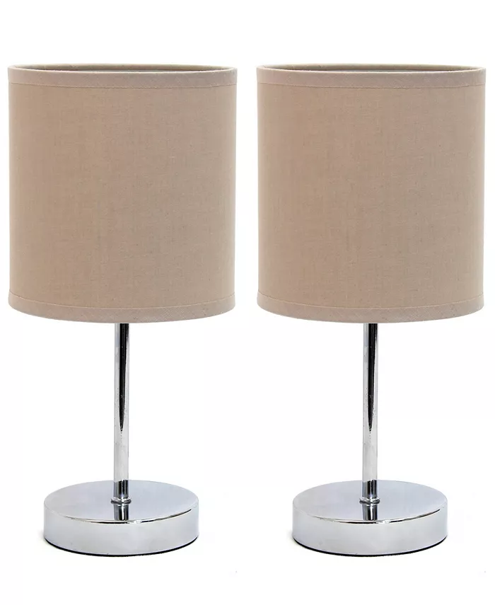 All The Rages Simple Designs Chrome Mini Basic Table Lamp with Fabric Shade 2 Pack Set