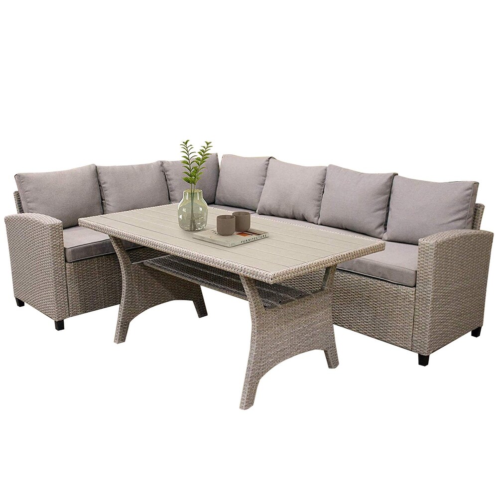 Outdoor Furniture PE Rattan Wicker Conversation Set  Weather Sectional Sofa Set with Table   Soft Cushions