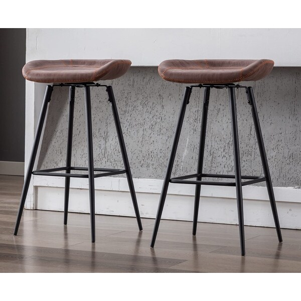 30 Inch Bar Stools Set of 2 Swivel Industrial Metal Bar Stools with Footrest PU Leather Seat for Kitchen IslandandBar， Brown