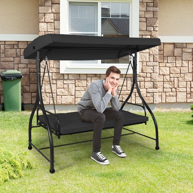 Costway Converting Outdoor Swing Canopy Hammock 3 Seats Patio Deck Furniture Black