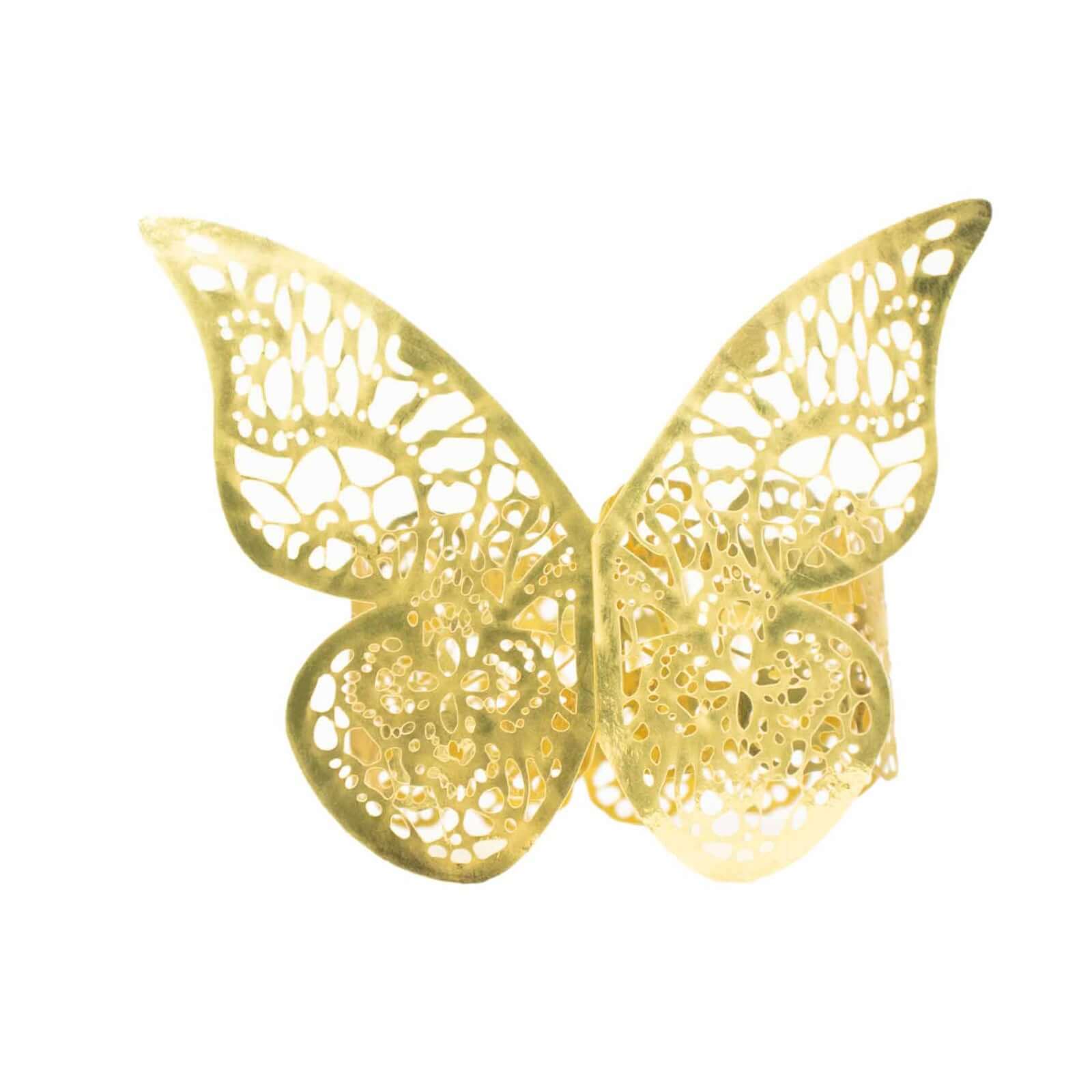 12 Pack Metallic Gold Foil Laser Cut Butterfly Paper Napkin Rings, Chair Sash Bows, Serviette Holders