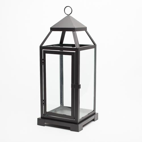 Richland Black Contemporary Metal Lantern with Clear Glasses - Large