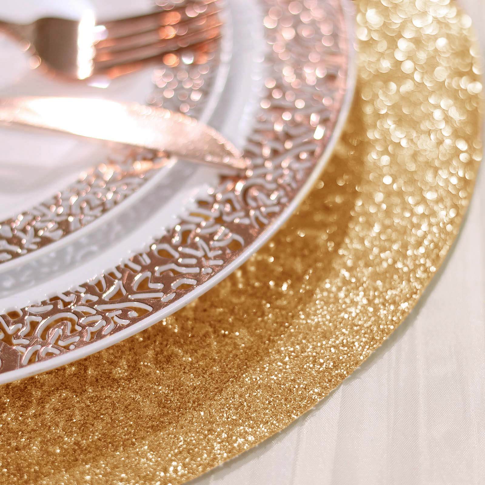 6 Pack Champagne Sparkle Placemats, Non Slip Decorative Round Glitter Table Mat