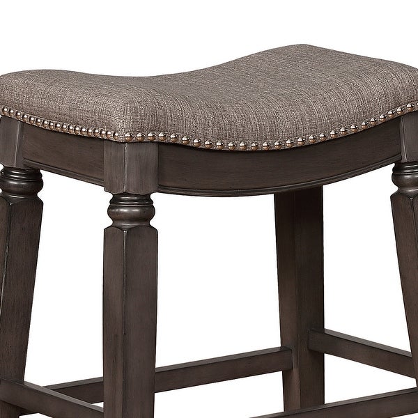 Nailhead Fabric Upholstered Counter Stool with Saddle Seat， Set of 2， Gray - 25 H x 15 W x 21.8 L Inches