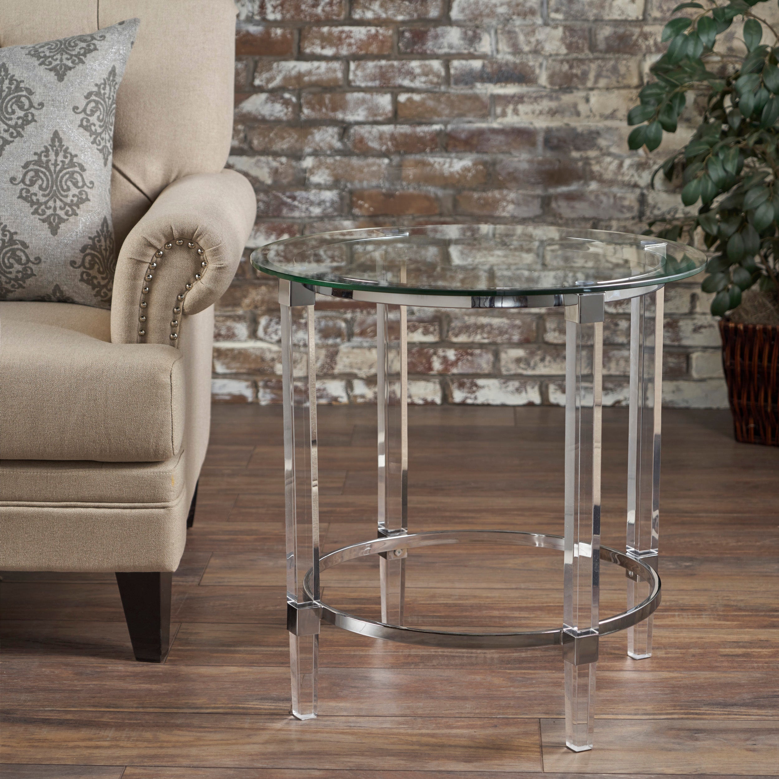 Orson See Through Clear Acrylic & Glass Round End Table