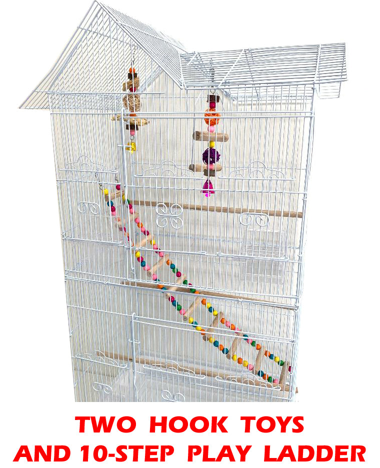 Large Double Roof Top Flight Bird Cage with Toys and Crossover Ladder for Cockatiels Sun Parakeets Green Cheek Conures Aviary Budgie Finch Lovebird Canary Pet Bird Travel Cage