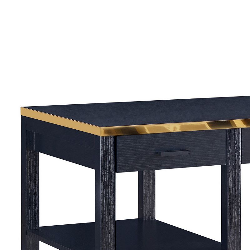 2 Drawer Rectangular Desk with 2 Open Shelves， Black and Gold