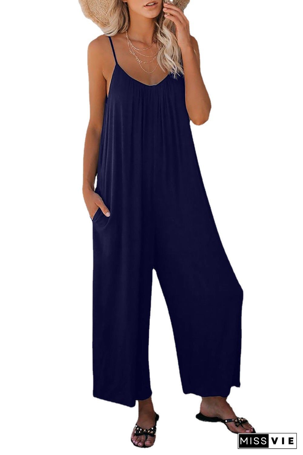 Strap Jumpsuit Women's New Solid Color Pocket Casual Jumpsuit