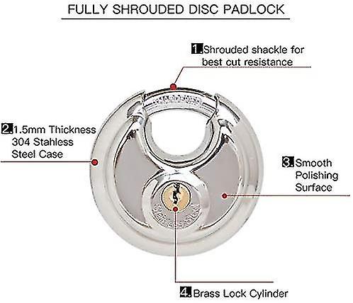 2 Pack Keyed Alike Padlocks， 304 Stainless Steel Discus Lock ，2-3/4 In.wide ，3/8 In. Diameter Shackl