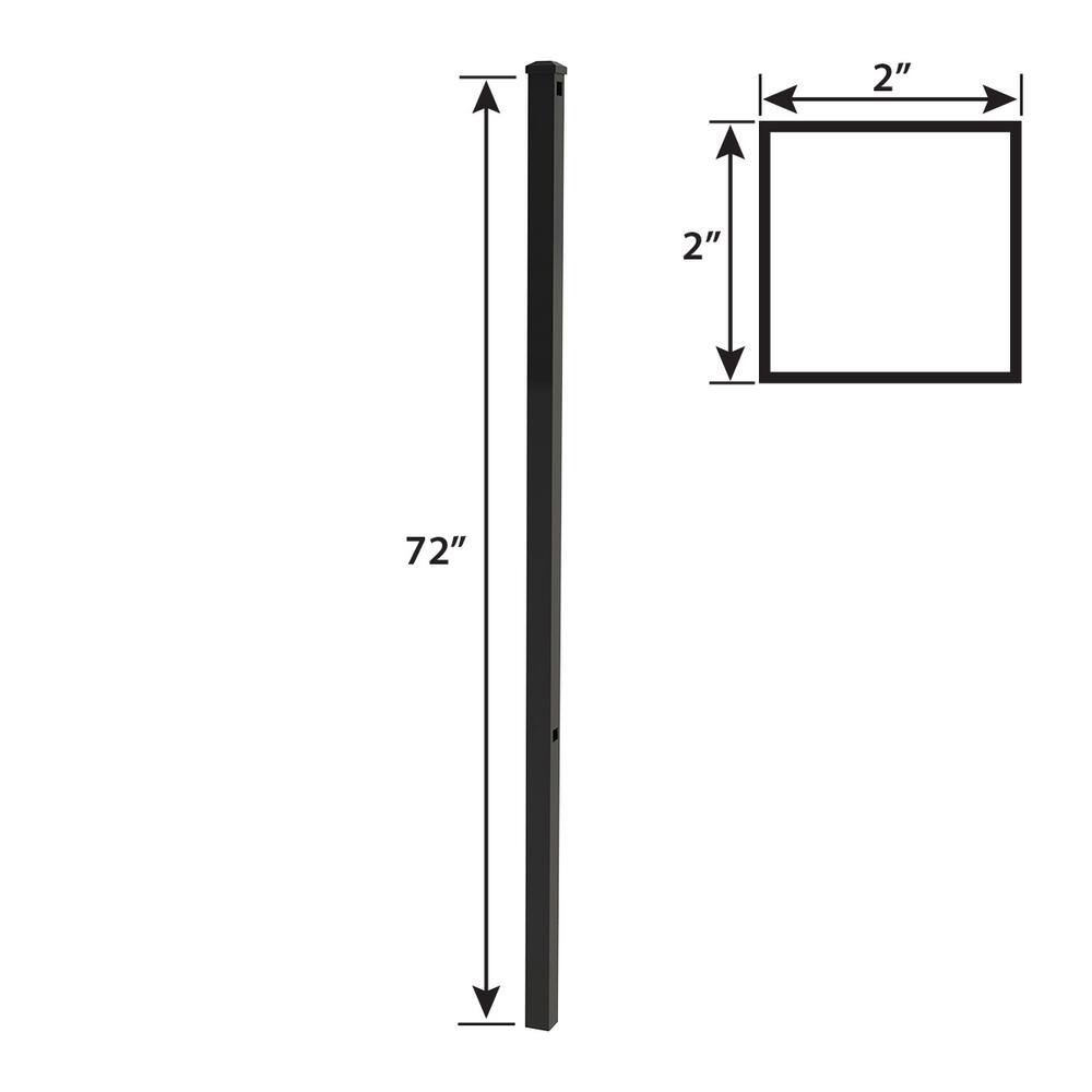 FORGERIGHT Newtown 2 in. x 2 in. x 6 ft. Black Aluminum Fence Line Post with Flat Cap 862408