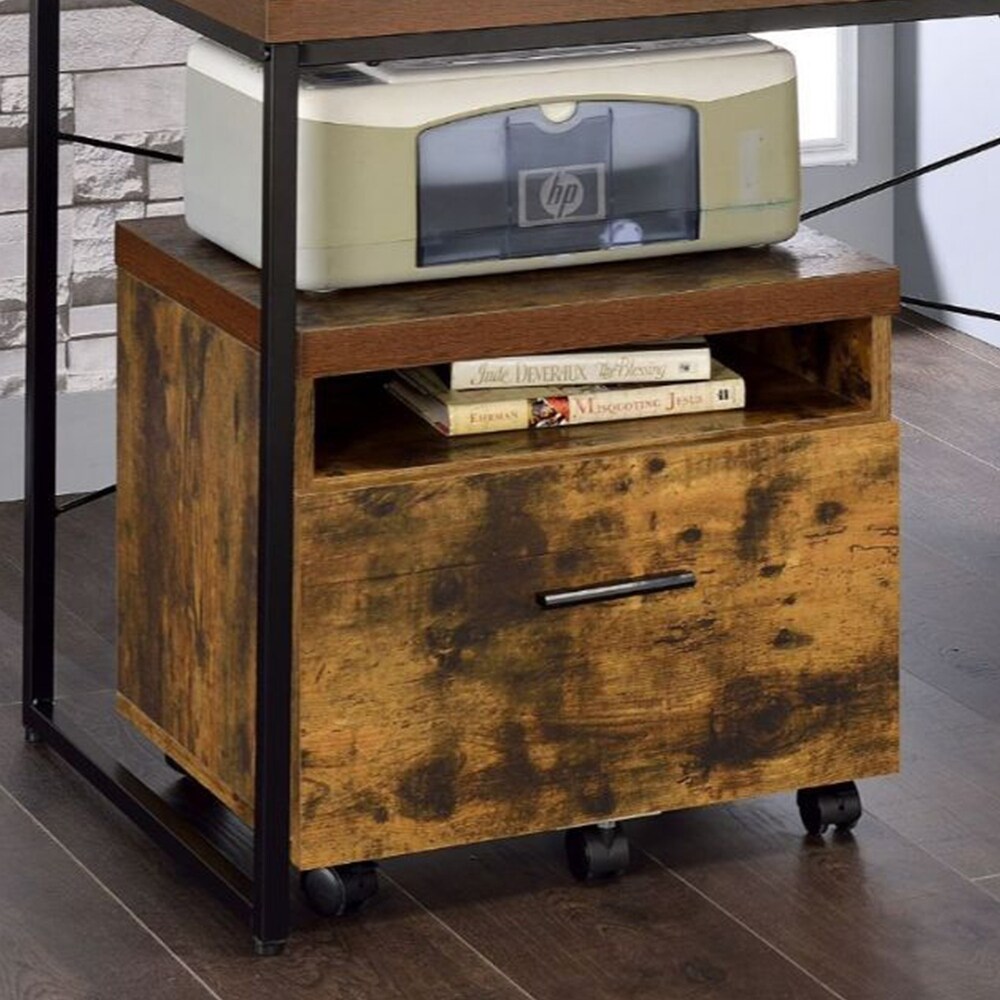 One Drawer File Cabinet in Weathered Oak and Black