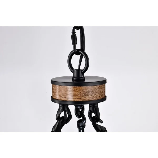 Aada Matte Black Metal 9 Light Wood Grain Finish Wagon Wheel Chandelier 32-Inch Shopping - The Best Deals on Chandeliers