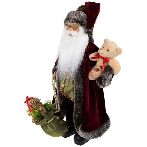 Burgundy Santa Claus With Gift Bag Christmas Figure