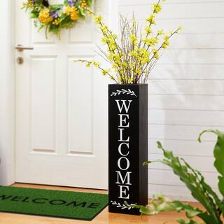 Glitzhome 30 in. H Black Double Sided Wooden Boxed quotWelcome Porchquot Porch Sign 2022900047