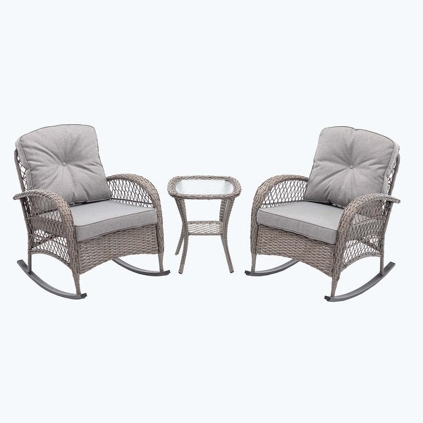 3pcs Outdoor Furniture Modern Wicker rocking chair set - Overstock - 37582713