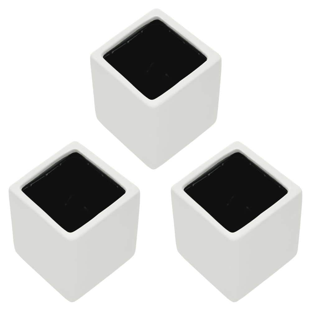 Arcadia Garden Products Cube 3-1/2 in. x 4 in. Matte White Ceramic Wall Planter (3-Piece) WP20