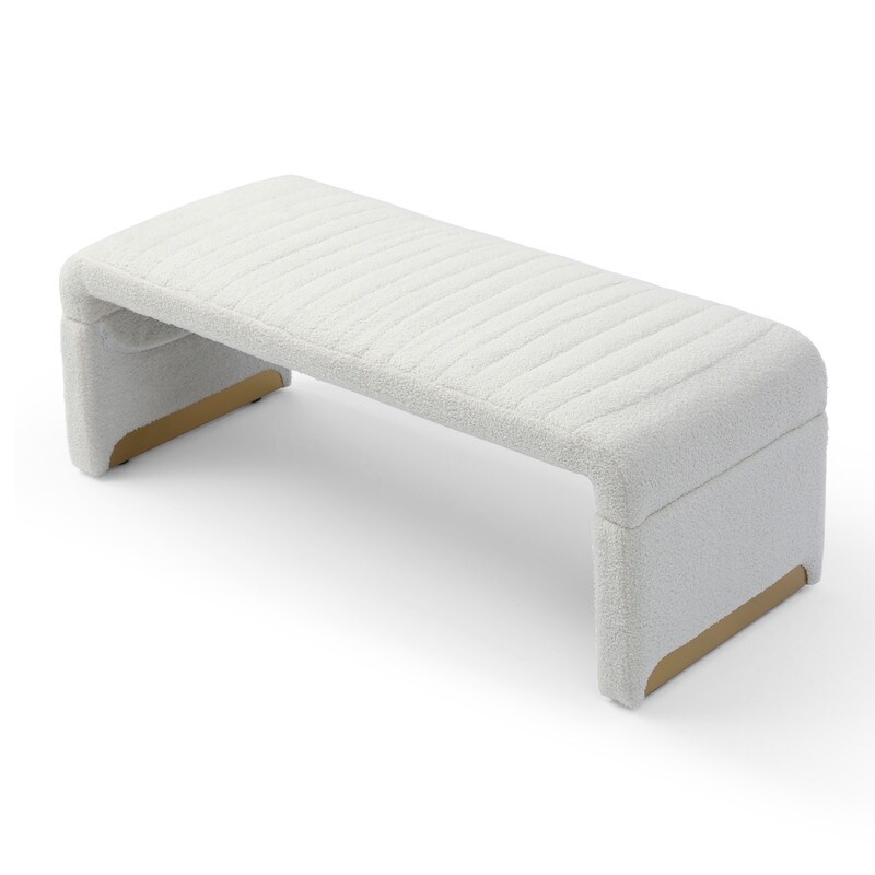 Modern Entryway Bench  Upholstered Sherpa Fabric End of Bed Bench