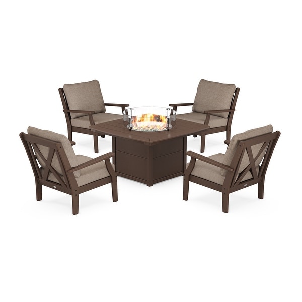 POLYWOOD Braxton 5Piece Deep Seating Conversation Set with Fire Pit Table