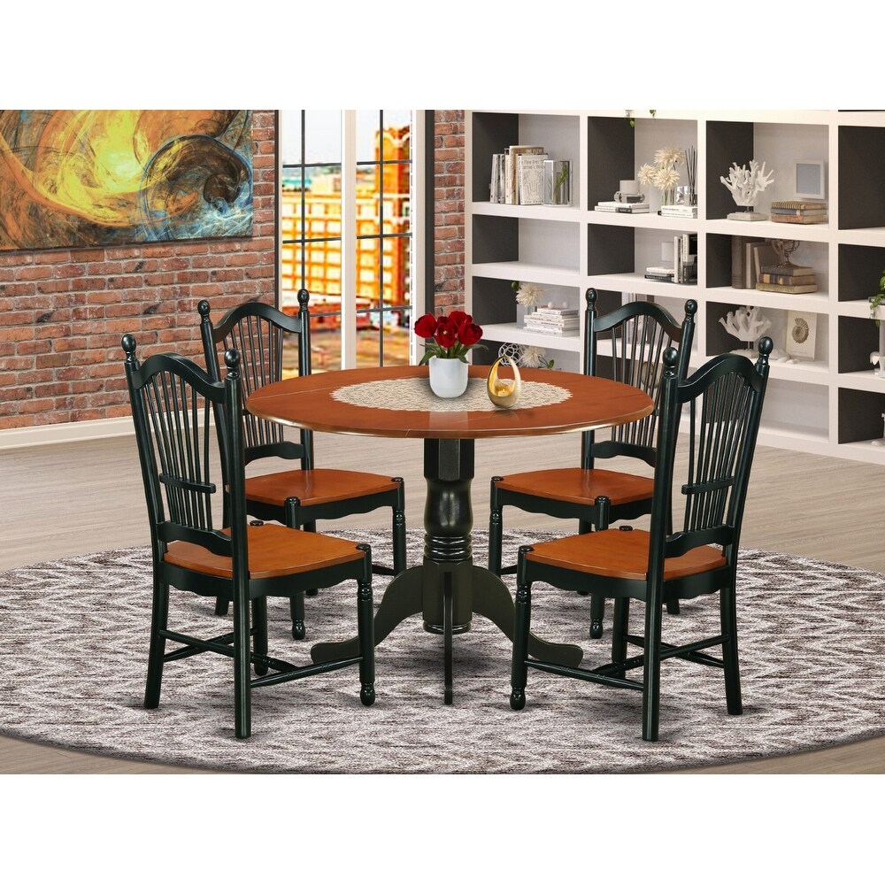 East West Furniture Dining Table Set Includes a Round Wooden Table and Kitchen Dining Chairs  Black   Cherry(Pieces Option)