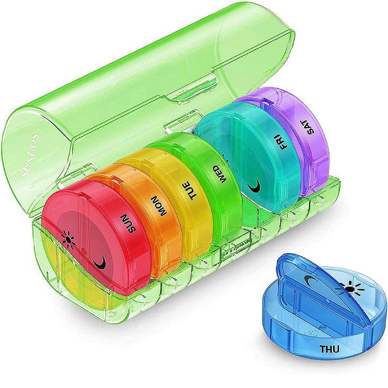 Sukuos 7-Day 2x Pill Organizer， Large Daily Pill Cases for Pills/Vitamins/Fish Oil/Supplements