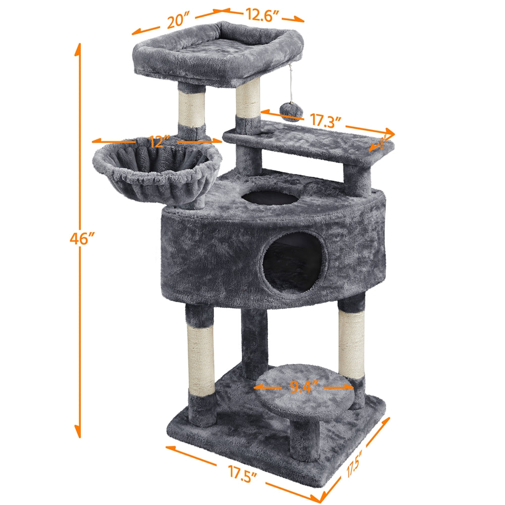 Yaheetech 46'' Cat Tree Multilevel Cat Condo with Scratching Posts and Perch Platform，Dark Gray