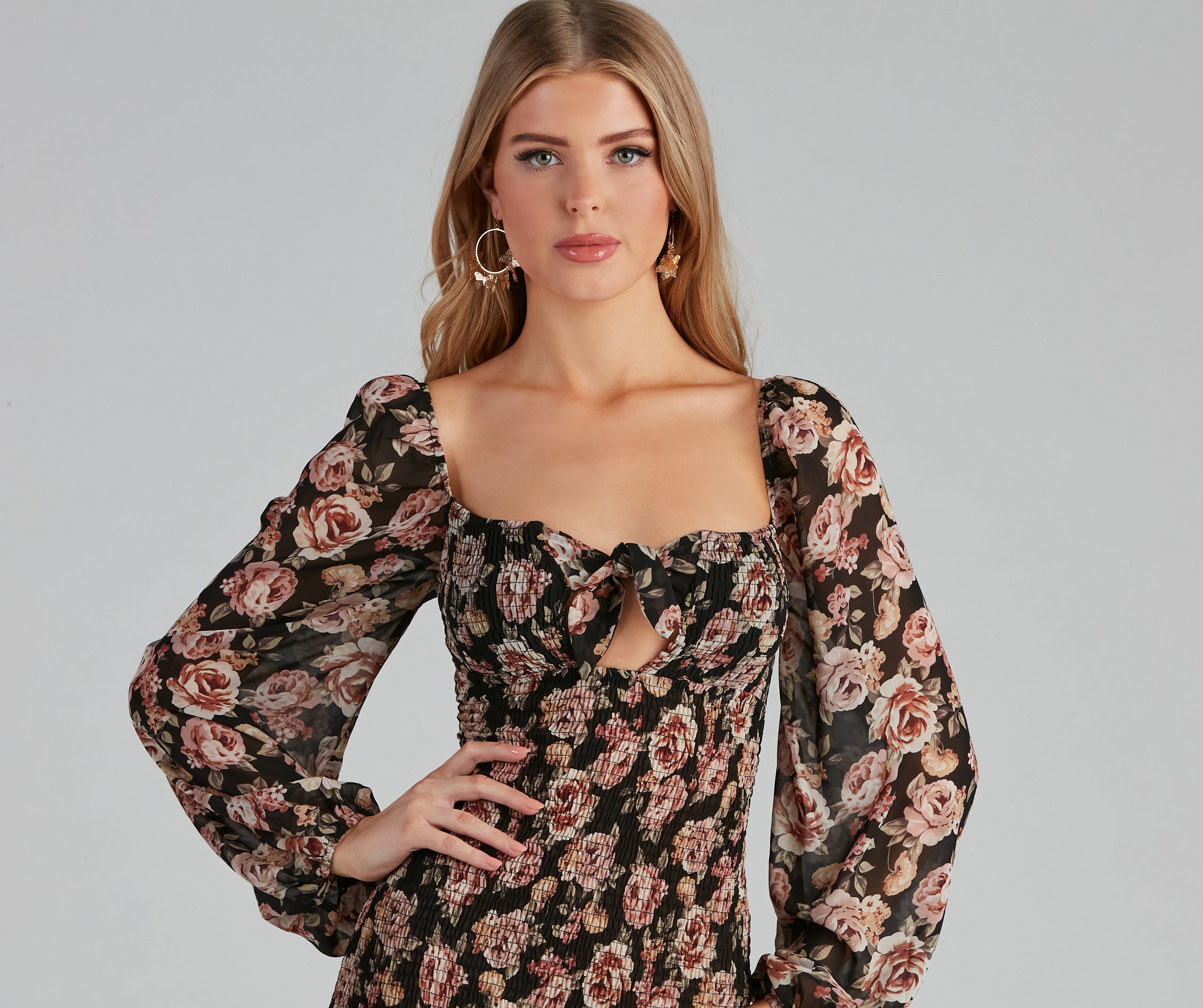 Show Your Floral Smocked Chiffon Dress