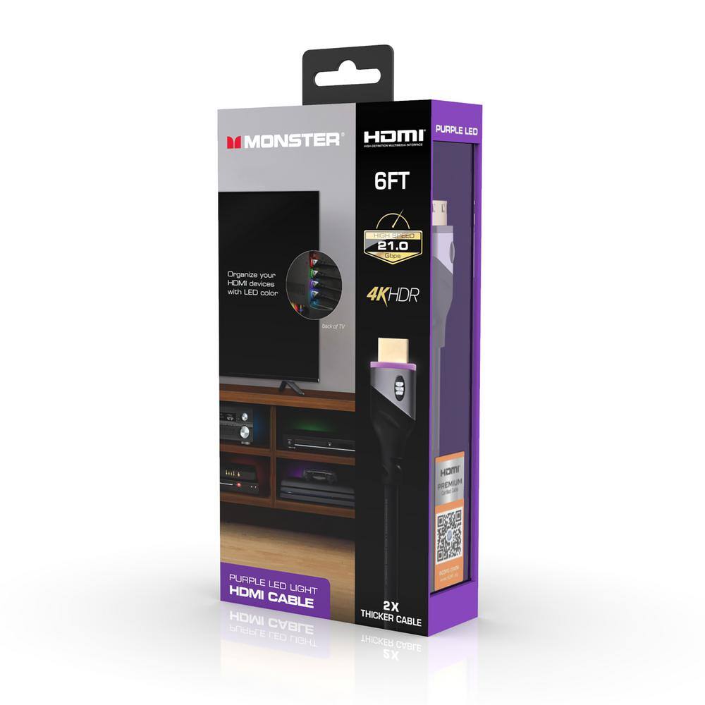 Monster 6 ft. LED HDMI Cable in Purple MHV1-1026-PUR