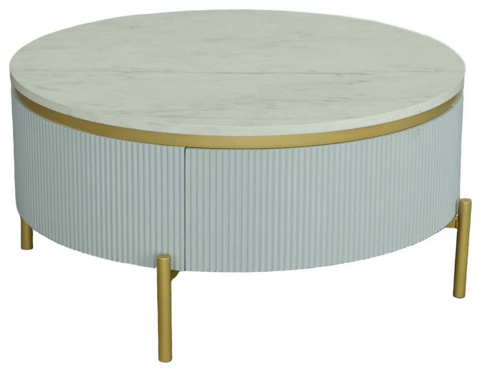 Deco District Round Cocktail Table  White/Faux Marble/Gold   Contemporary   Coffee Tables   by Progressive Furniture  Houzz