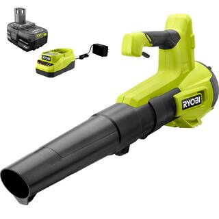 RYOBI ONE+ 18V 100 MPH 325 CFM Cordless Battery Variable Speed Jet Fan Leaf Blower with 4.0 Ah Battery and Charger P21130