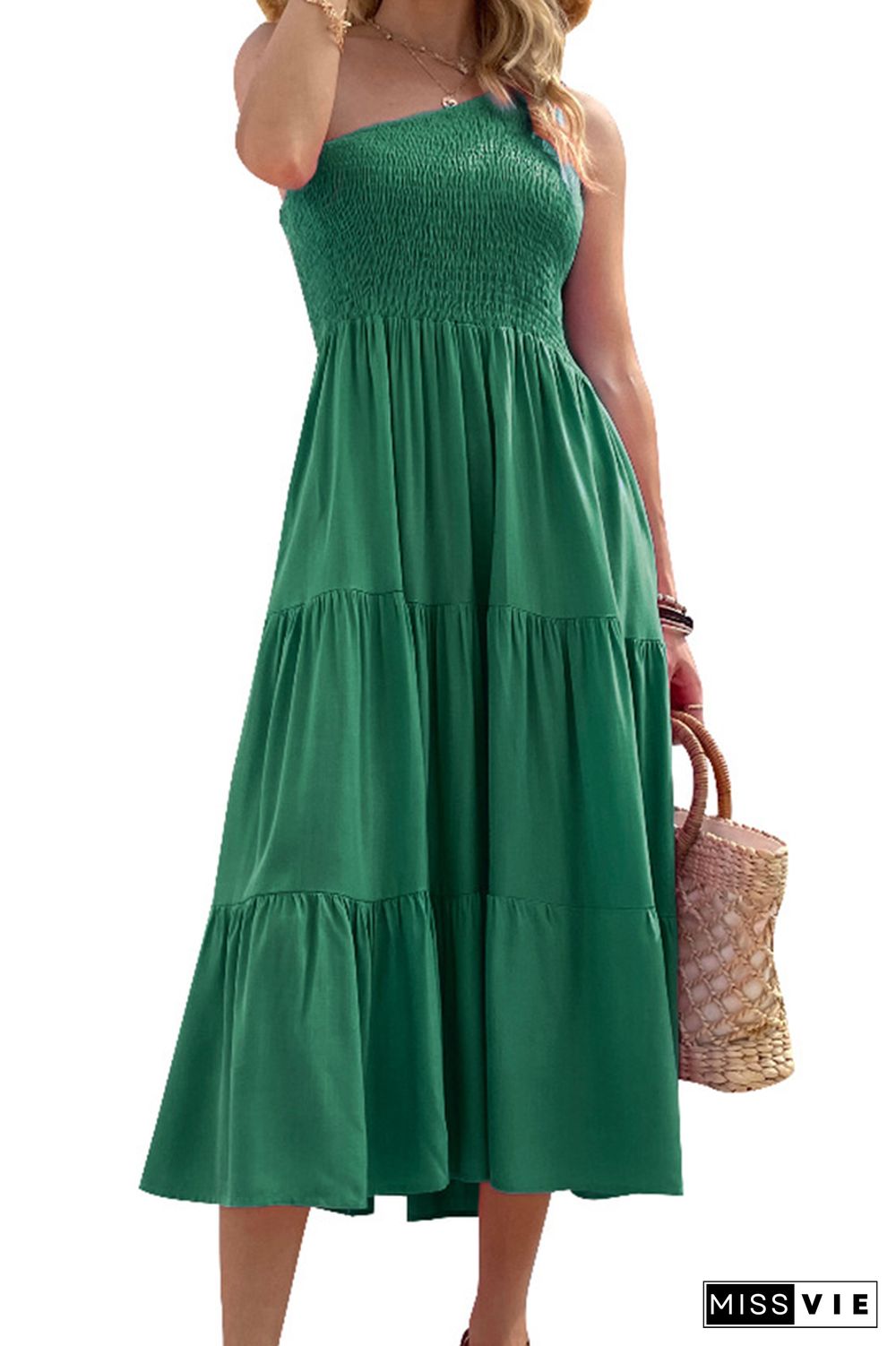 Boho Solid Color One Shoulder Sleeveless Maxi Dress Wholesale