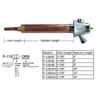 Prier Products 10 in. Single Handle Hot and Cold Mixing Hydrant Valve in Satin Nickel 12 in. Plain Copper Ends P-118L10