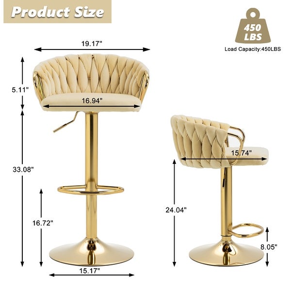 4 Set Adjustable Tufted Bar Stool with Back