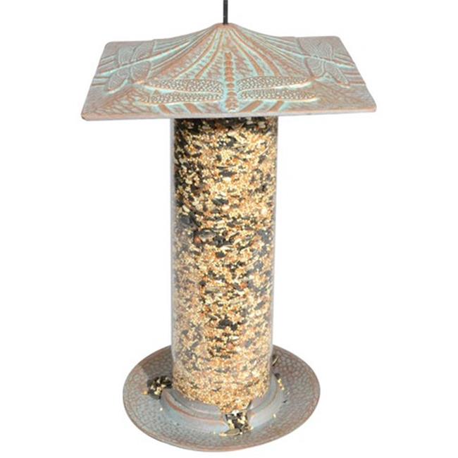 Whitehall Products 30038 12 in. Dragonfly Bird Tube Feeder - Copper Verdi