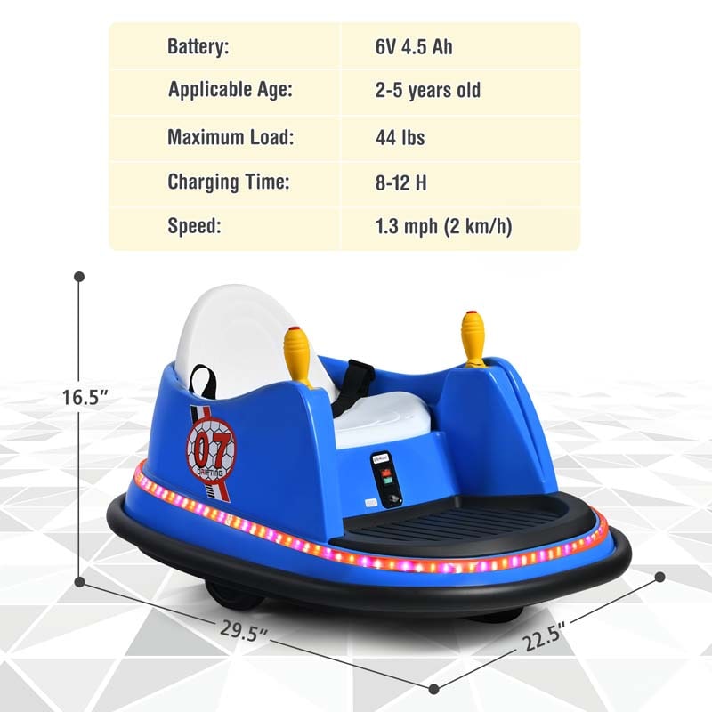 6V Kids Ride On Bumper Car 360-Degree Spin Race Toy with Dual Joysticks, Flashing LED Light, Remote Control