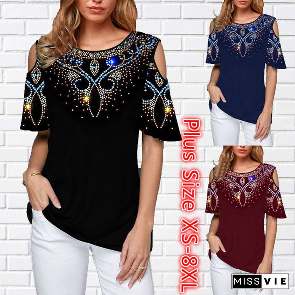 Women's Fashion Shirts Gradual Printed Round Neck Blouse Casual T Shirts tops Plus Size XS-8XL