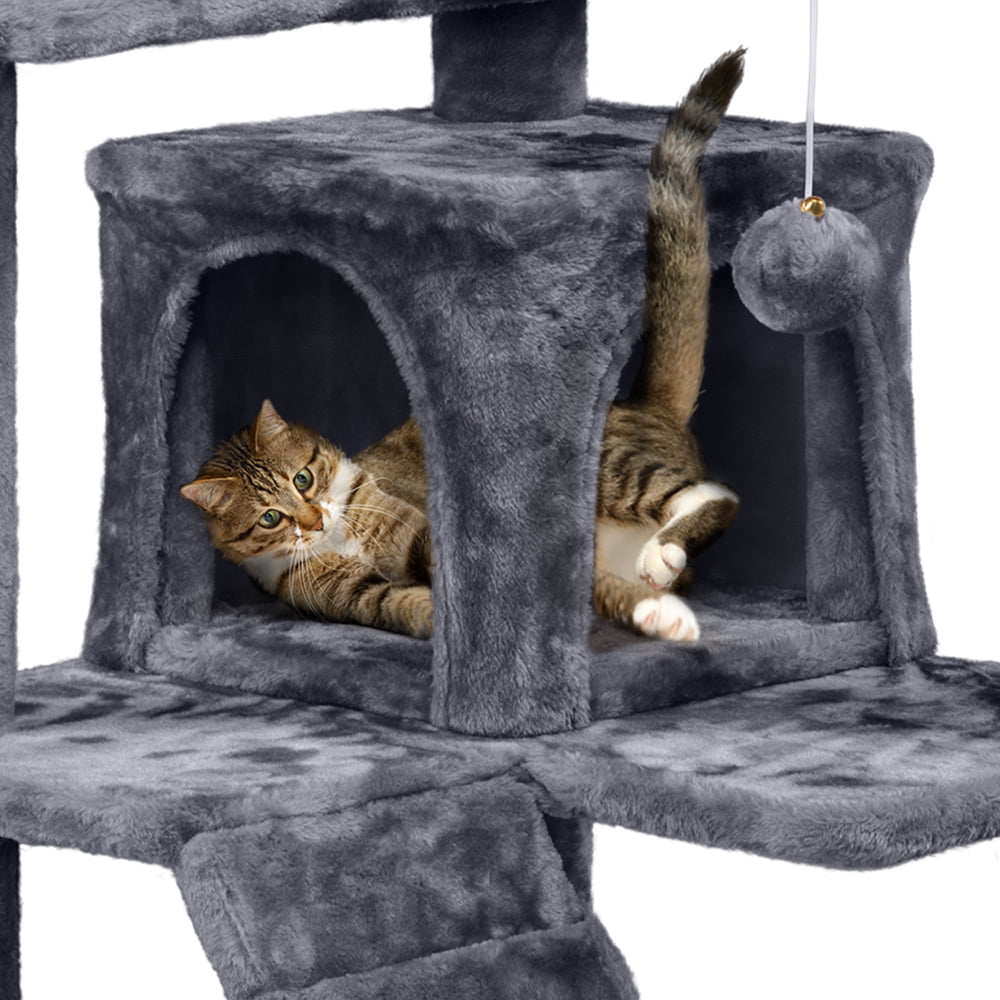 Yaheetech 54''H Cat Tree Condo with Scratching Post Tower， Dark Gray