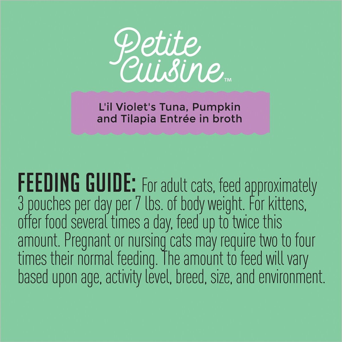 Petite Cuisine L'il Violet's Tuna， Pumpkin and Tilapia Entrée in Broth Grain-Free Wet Cat Food， 2.8-oz can， case of 24