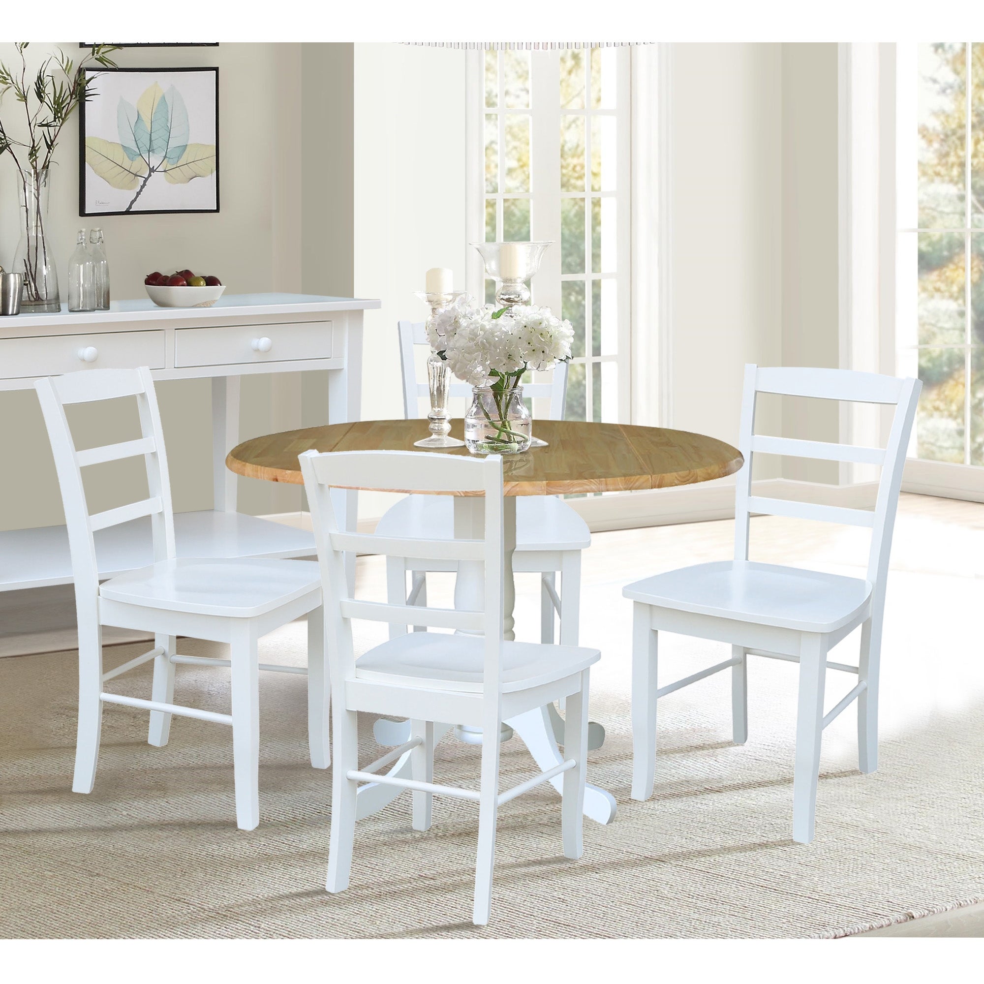 42 in. Drop Leaf Table with 4 Ladder Back Dining Chairs - 5 Piece Set