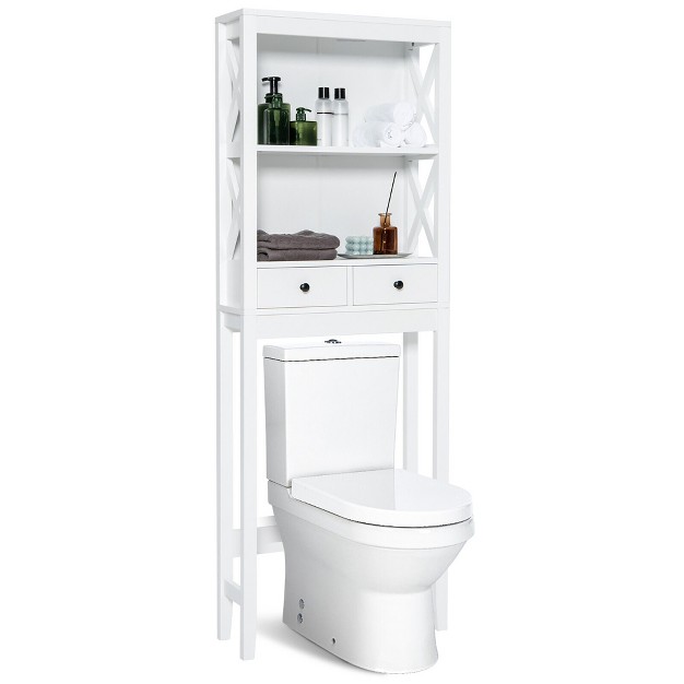 Costway Over The Toilet Storage Rack Bathroom Space Saver With 2 Open Shelves amp Drawers