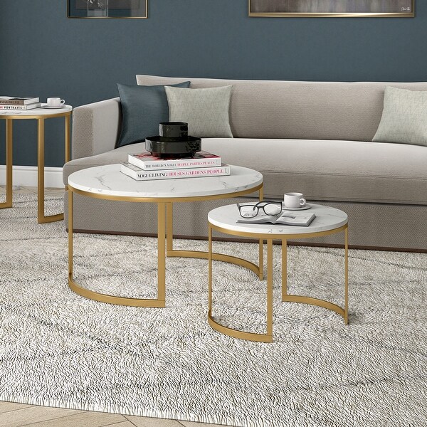 Mitera Round Nested Coffee Table with Faux Marble Top