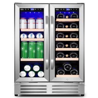 Velivi 24 in.Dual Zone 18-Wine Bottles and 88-Can Built-In and Freestanding with French Door Beverage Cooler in Stainless Steel KMYL120HD