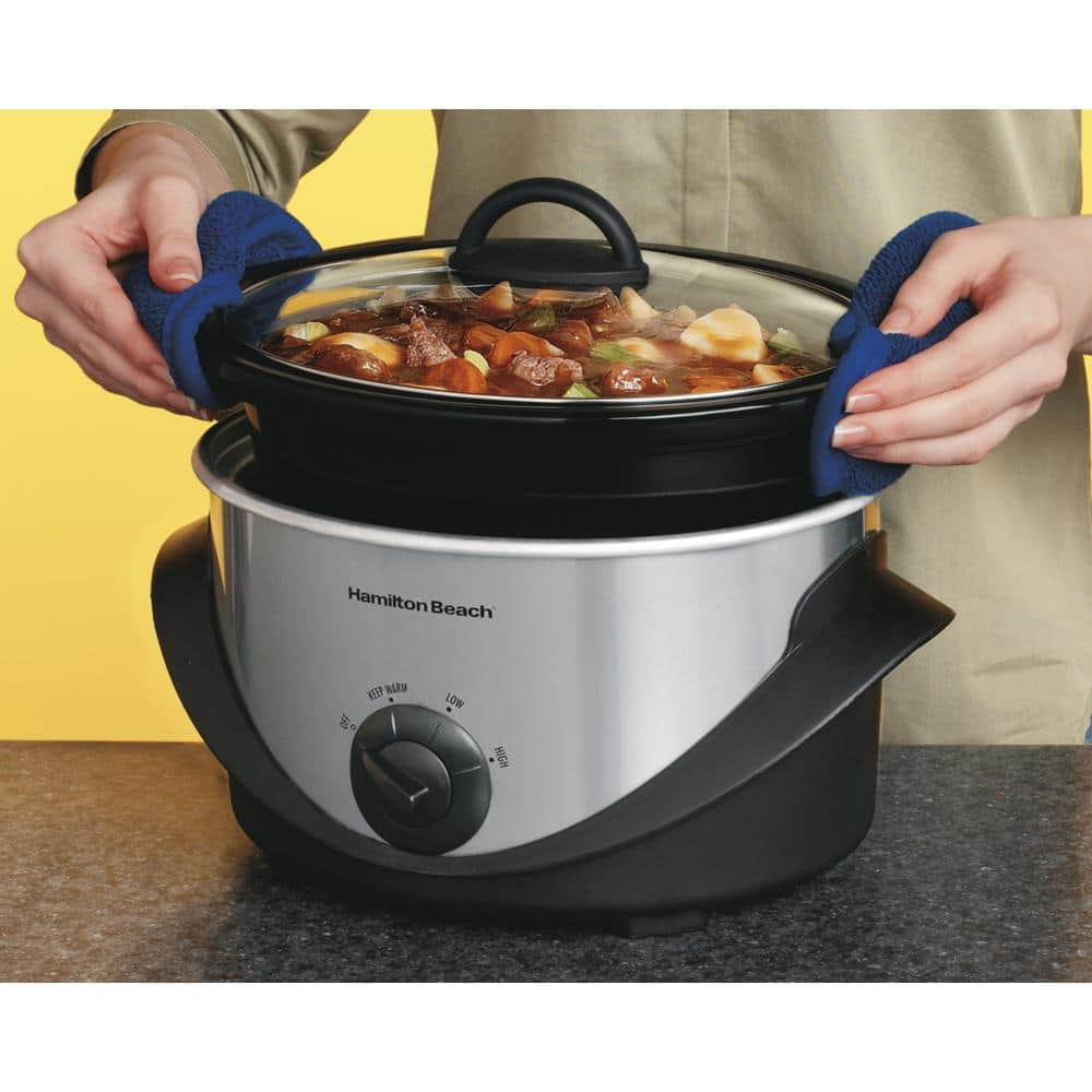 Hamilton Beach 4 Qt. Black Chrome Slow Cooker with Temperature Settings and Glass Lid 33141