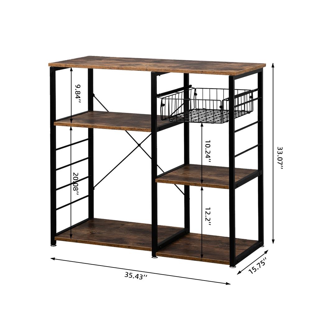 Ktaxon Kitchen Baker's Rack， Microwave Oven Stand， Microwave Cart， Coffee Bar Table， Trolley Storage Shelf with Basket and Hooks， Rustic Brown