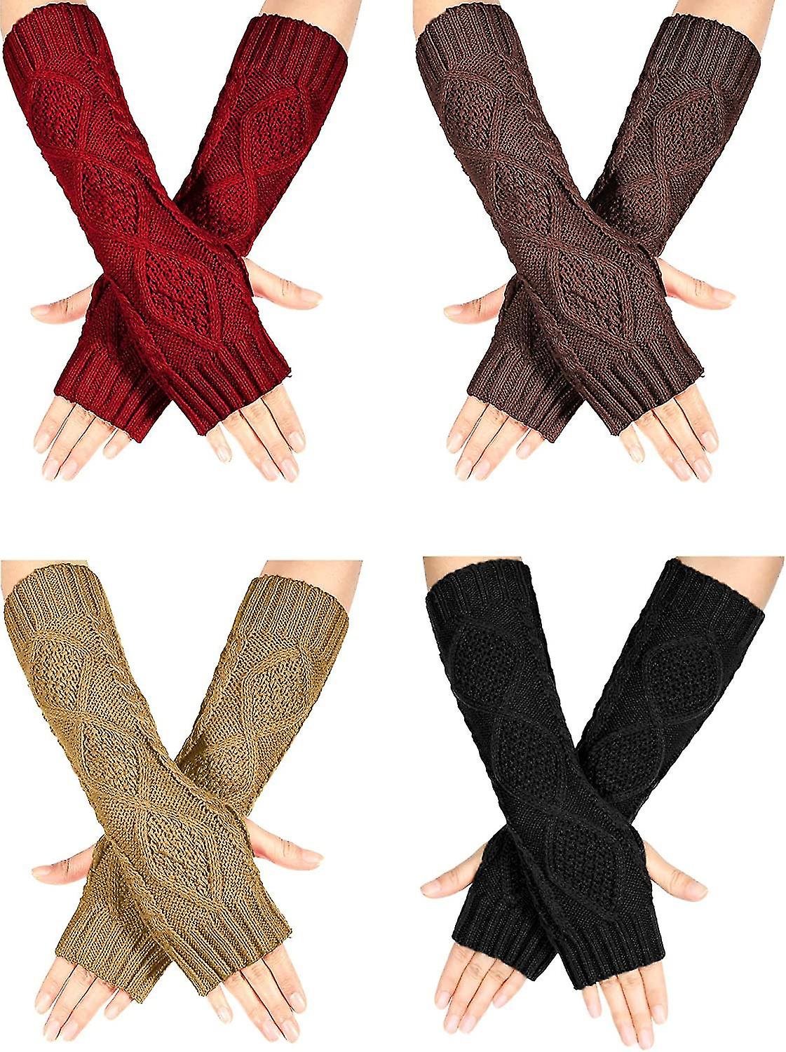 4 Pairs Winter Knit Warm Long Glove Thumbhole Fingerless Gloves Arm Warmers Glove For Women